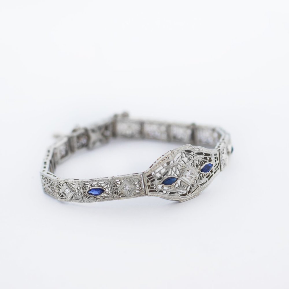 Vintage Art Deco 14K Gold Sapphire Diamond Bracelet